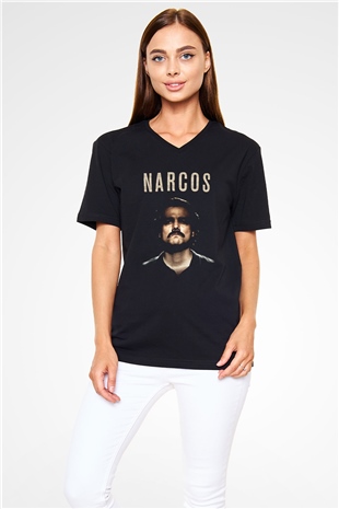 Narcos Pablo Escobar Siyah Unisex V Yaka Tişört T-Shirt