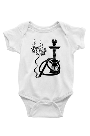 Nargile Baskılı Beyaz Unisex Bebek Body - Zıbın