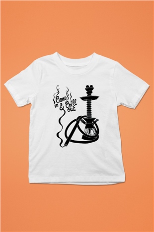 Nargile Baskılı Beyaz Unisex Çocuk Tişört
