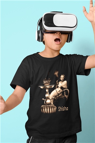 Nargile Baskılı Siyah Unisex Çocuk Tişört