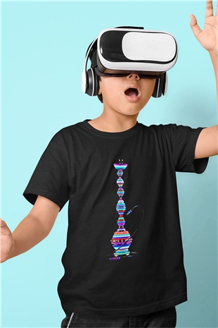 Nargile Baskılı Siyah Unisex Çocuk Tişört