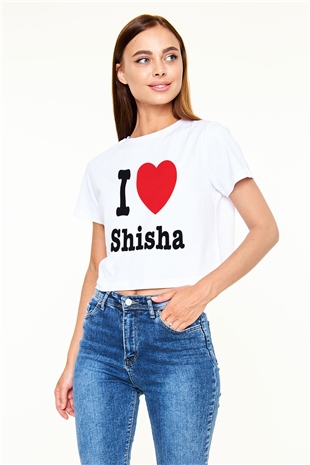 Nargile Beyaz Croptop Tişört