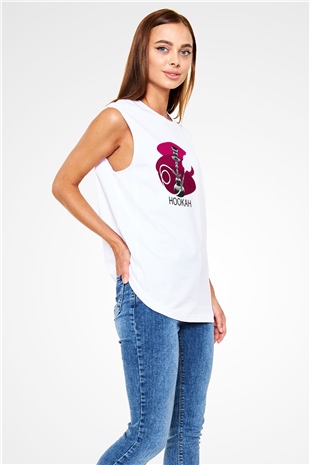 Nargile Beyaz Unisex Kolsuz Tişört