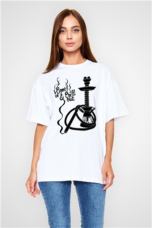 Nargile Beyaz Unisex Oversize Tişört T-Shirt