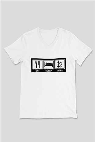 Nargile Beyaz Unisex V Yaka Tişört T-Shirt