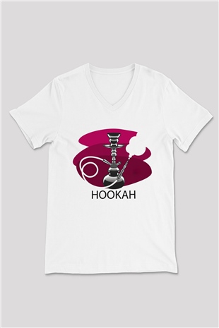 Nargile Beyaz Unisex V Yaka Tişört T-Shirt