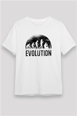 Nargile Evrimi Baskılı Unisex Beyaz Tişört - Tshirt