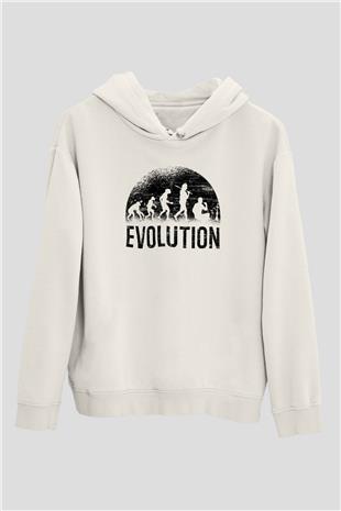 Nargile Evrimi Baskılı Unisex Ekru Hoodie