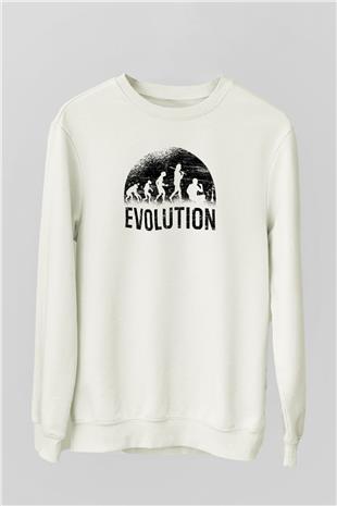 Nargile Evrimi Baskılı Unisex Ekru Sweatshirt