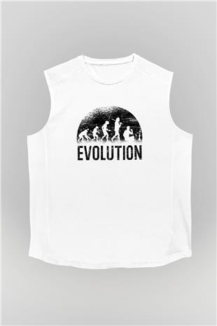 Nargile Evrimi Baskılı Unisex Kolsuz Beyaz Tişört - Tshirt