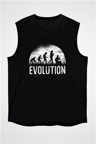 Nargile Evrimi Baskılı Unisex Kolsuz Siyah Tişört - Tshirt