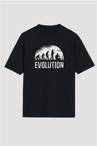 Nargile Evrimi Baskılı Unisex Oversize Tişört - Tshirt