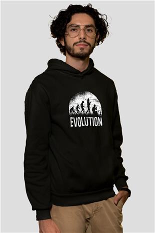 Nargile Evrimi Baskılı Unisex Siyah Kapüşonlu Sweatshirt