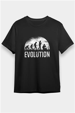 Nargile Evrimi Baskılı Unisex Siyah Tişört - Tshirt
