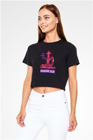 Nargile Siyah  Crop Top Tişört