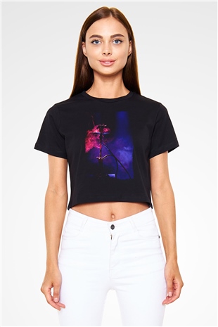 Nargile Siyah  Crop Top Tişört
