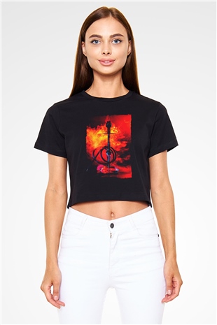 Nargile Siyah  Crop Top Tişört
