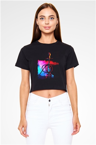 Nargile Siyah  Crop Top Tişört