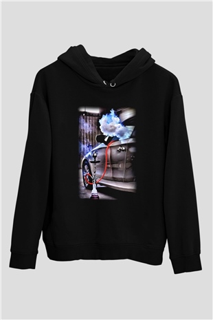 Nargile Siyah Unisex Kapşonlu Sweatshirt