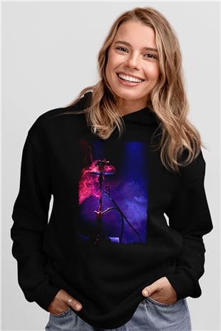 Nargile Siyah Unisex Kapüşonlu Sweatshirt