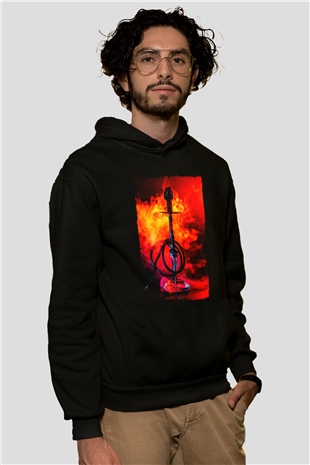 Nargile Siyah Unisex Kapüşonlu Sweatshirt