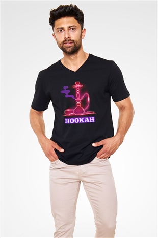 Nargile Siyah Unisex V Yaka Tişört