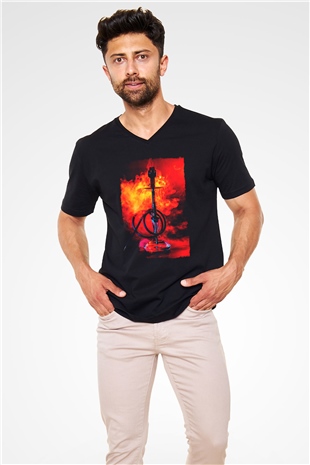 Nargile Siyah Unisex V Yaka Tişört