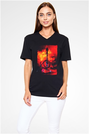Nargile Siyah Unisex V Yaka Tişört