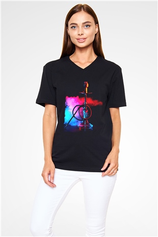 Nargile Siyah Unisex V Yaka Tişört