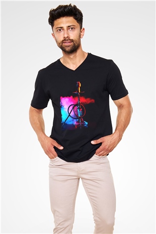 Nargile Siyah Unisex V Yaka Tişört