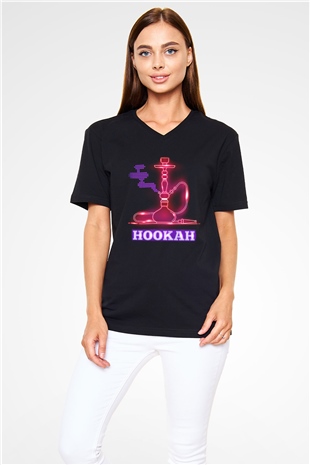 Nargile Siyah Unisex V Yaka Tişört