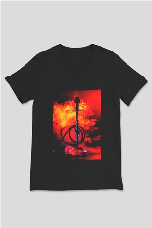 Nargile Siyah Unisex V Yaka Tişört