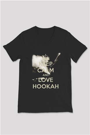 Nargile Siyah Unisex V Yaka Tişört T-Shirt