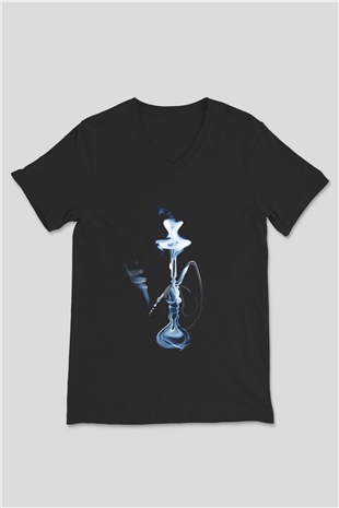 Nargile Siyah Unisex V Yaka Tişört T-Shirt