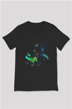 Nargile Siyah Unisex V Yaka Tişört T-Shirt