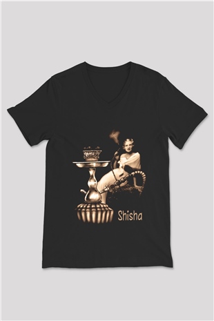 Nargile Siyah Unisex V Yaka Tişört T-Shirt