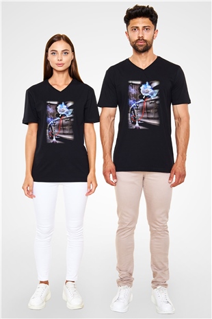 Nargile Siyah Unisex V Yaka Tişört T-Shirt