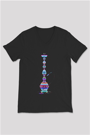 Nargile Siyah Unisex V Yaka Tişört T-Shirt