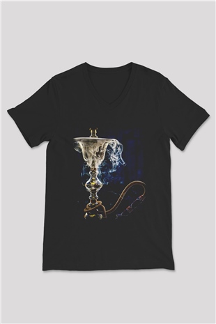 Nargile Siyah Unisex V Yaka Tişört T-Shirt