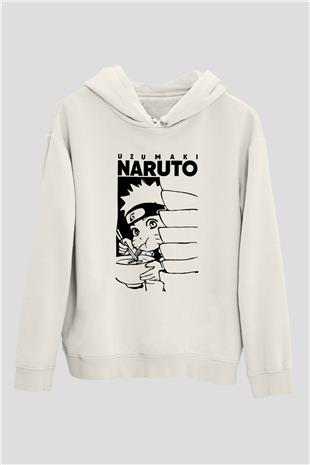 Naruto Baskılı Beyaz Unisex Hoodie