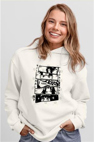 Naruto Baskılı Beyaz Unisex Hoodie