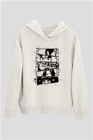 Naruto Baskılı Beyaz Unisex Hoodie