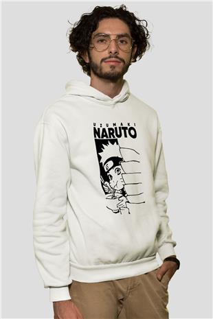 Naruto Baskılı Beyaz Unisex Hoodie