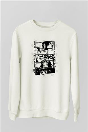 Naruto Baskılı Beyaz Unisex Sweatshirt