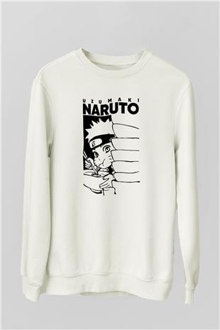 Naruto Baskılı Beyaz Unisex Sweatshirt