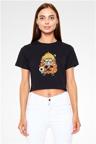 Naruto Baskılı  Siyah  Crop Top Tişört