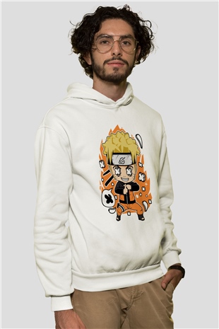 Naruto Baskılı Unisex Beyaz Hoodie