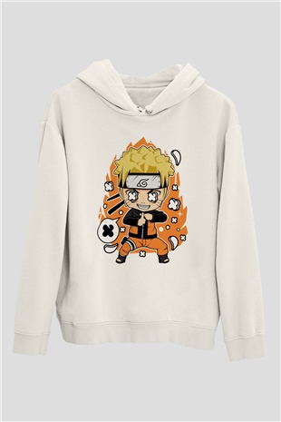Naruto Baskılı Unisex Beyaz Hoodie