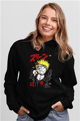 Naruto Baskılı Unisex Siyah Hoodie