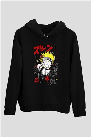 Naruto Baskılı Unisex Siyah Hoodie